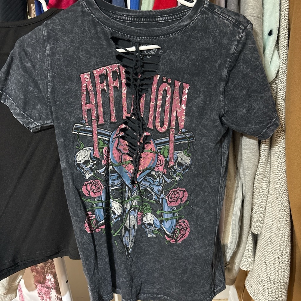 Affliction Women’s Lace-Up Graphic Tee - Black and Red